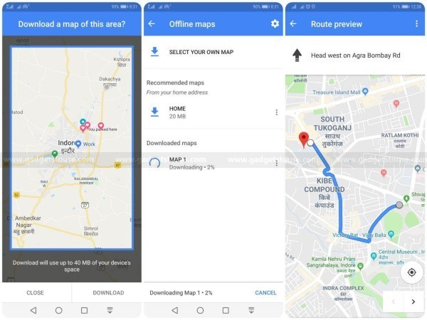 How to download google map directions offline android